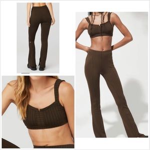 Alo High-Waist Pinstripe Zip It Flare Legging / Bra Set